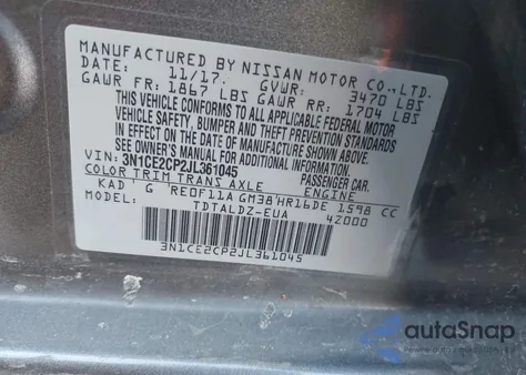 2018 Nissan Versa Note Sv из США, поврежденный, VIN 3N1CE2CP2JL361045